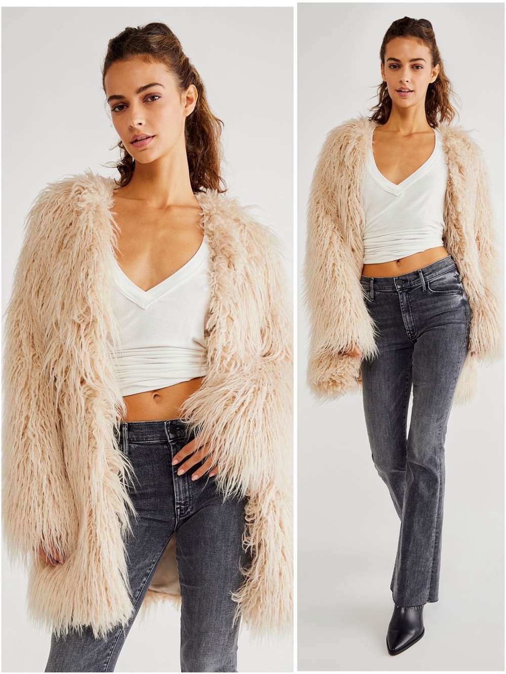FREE PEOPLE Renata Fur Coat in Sand, Med